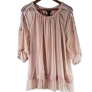 Ali Miles Womens Sz M Pink Fairy Feminine Lace Flowy Ruffle Top